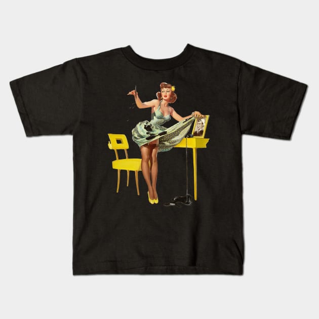 Vintage Pinup Girl Clipart Green Dress and Ink Kids T-Shirt by StacysCellar